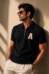 kapda kulture black cotton polo t shirt for men front view