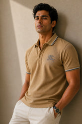 kapda kulture camel brown cotton polo t shirt for men front view