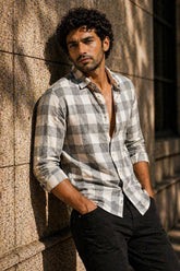 Ash Grey Check Linen Cotton Shirt for Men | Premium Casual Shirt | Kapda Kulture