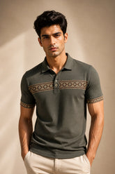 kapda kulture dark olive cotton polo t shirt for men front view