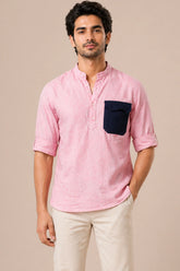 Blush Linen Cotton Pocket Kurta Shirt for Men | Premium Casual Kurta Shirt | Kapda Kulture