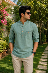 Classic Sage Green Plaid Linen Cotton Shirt for Men | Premium Casual Shirt | Kapda Kulture