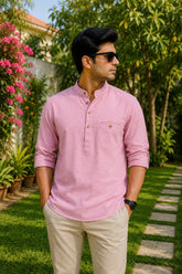Classic Pink Plaid Linen Cotton Shirt for Men | Premium Casual Shirt | Kapda Kulture