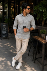Classic Black & White Grid Linen Cotton Shirt for Men | Premium Casual Shirt | Kapda Kulture