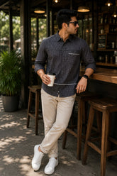 Dark Grey Textured Linen Cotton Shirt for Men | Premium Casual Shirt | Kapda Kulture