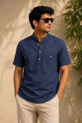 Classic Blue Plaid Linen Cotton Shirt for Men | Premium Casual Shirt | Kapda Kulture
