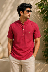 Classic Red Plaid Linen Cotton Shirt for Men | Premium Casual Shirt | Kapda Kulture