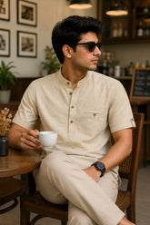 Classic beige Plaid Linen Cotton Shirt for Men | Premium Casual Shirt | Kapda Kulture
