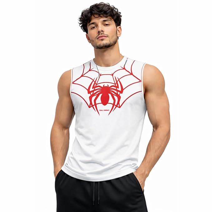 White Spider Printed Gym Tank Top