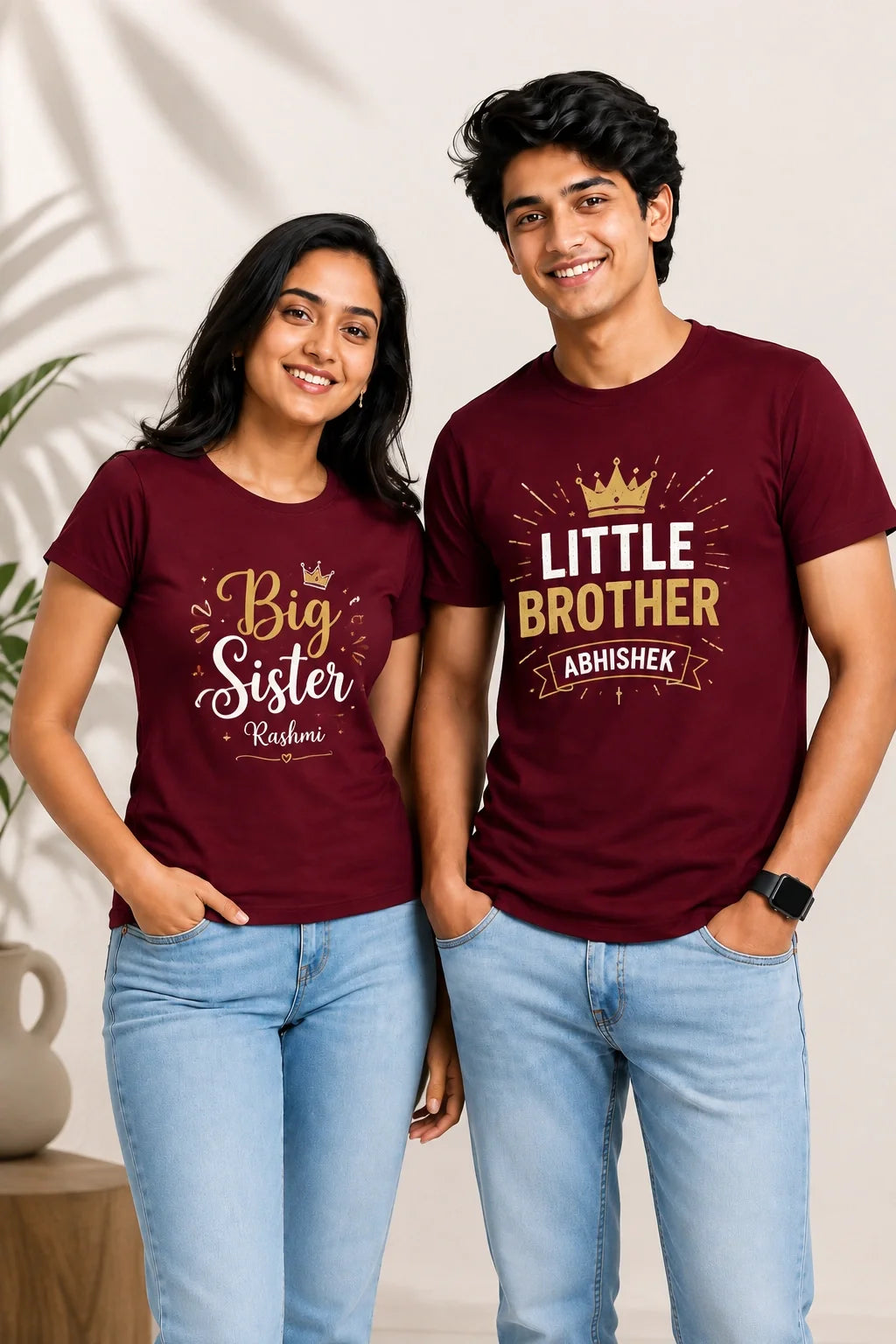 Personalized Big Sister Little Brother Matching T-Shirt for Men & Women
