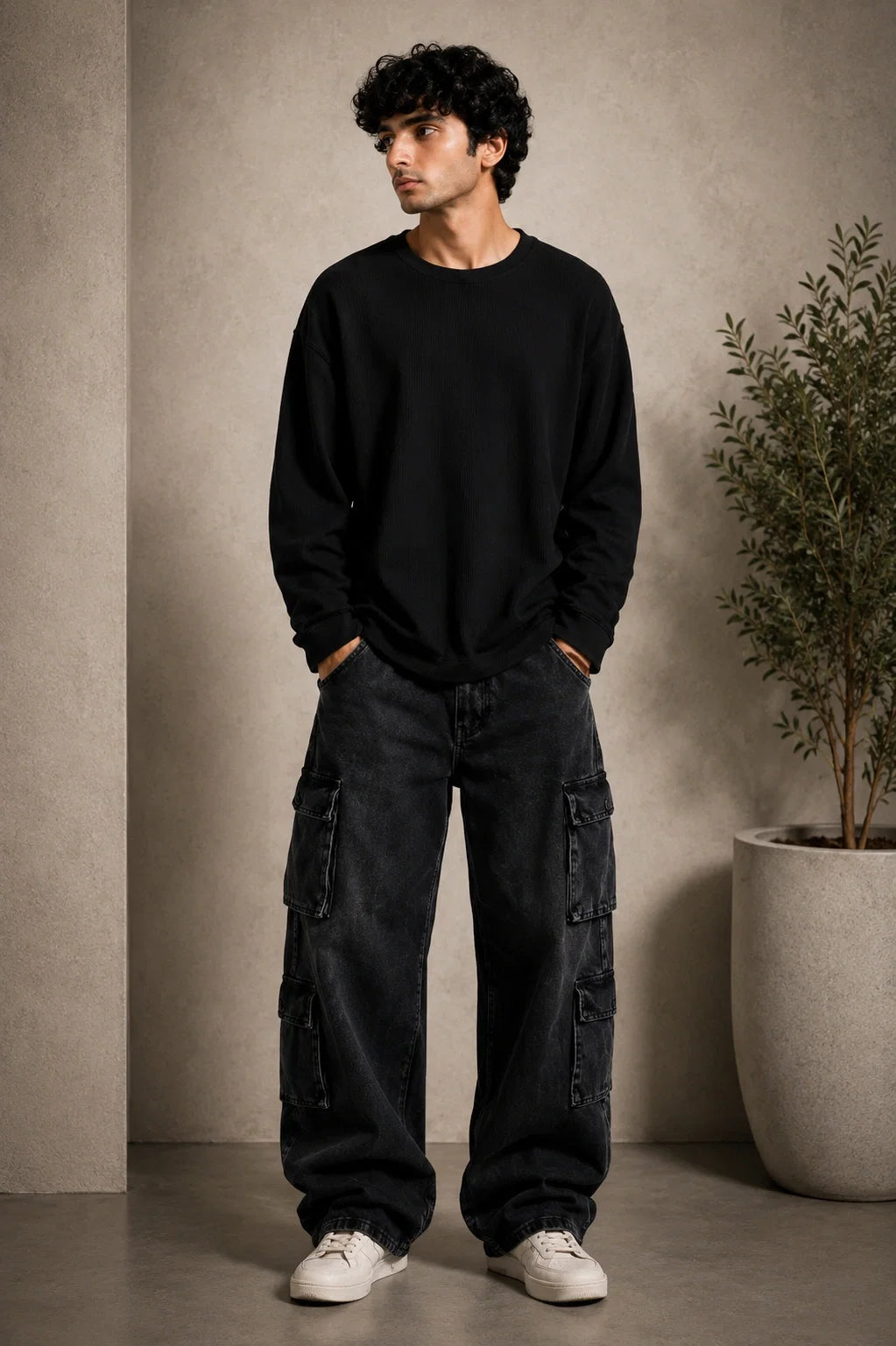 Midnight Black Oversized Full Sleeve T-Shirt
