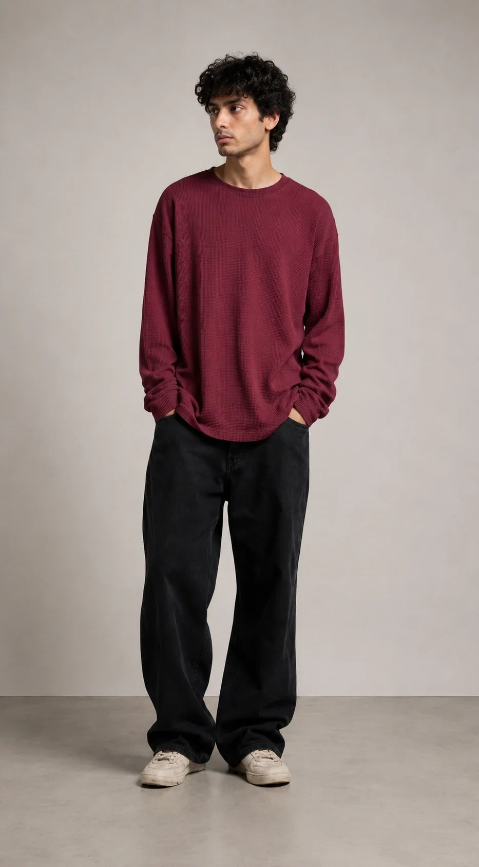 Wine Red Waffle Oversized Tee