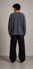 Slate Grey Waffle Knit Oversized Full Sleeve T-Shirt