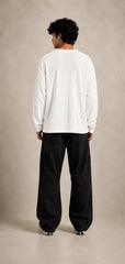 Off White Waffle Knit Oversized Full Sleeve T-Shirt