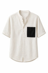 Ivory Linen Cotton Contrast Pocket Shirt for Men | Premium Casual Shirt | Kapda Kulture