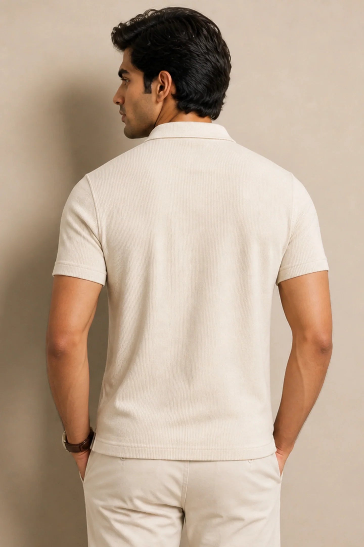 kapda kulture ecru cotton polo t shirt for men back view