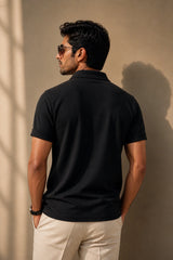kapda kulture black cotton polo t shirt for men back view