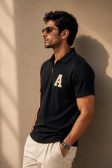 kapda kulture black cotton polo t shirt for men side angled view