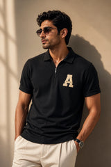 kapda kulture black cotton polo t shirt for men front pose view