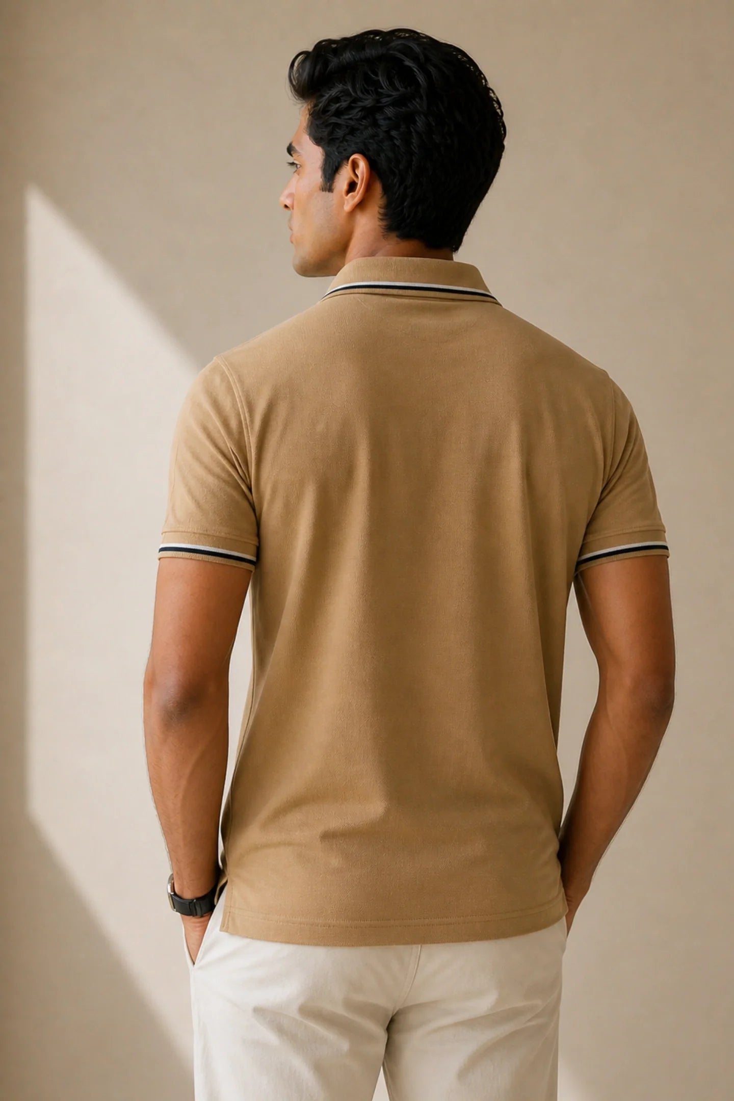 kapda kulture camel brown cotton polo t shirt for men back view