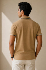 kapda kulture camel brown cotton polo t shirt for men back view