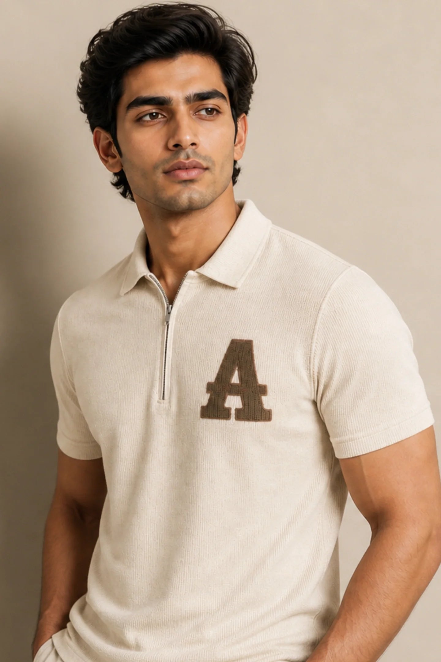 kapda kulture ecru cotton polo t shirt for men front close view