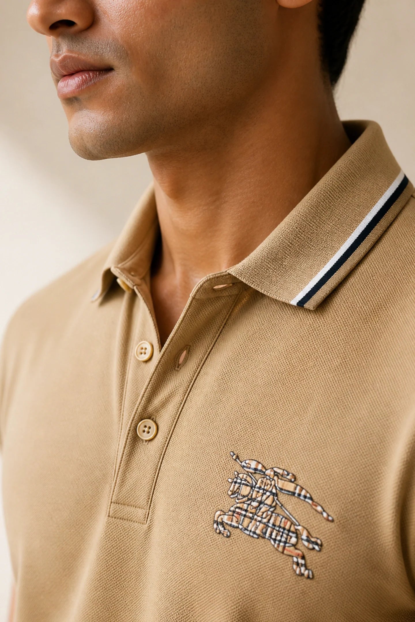 kapda kulture camel brown cotton polo t shirt for men chest logo close view