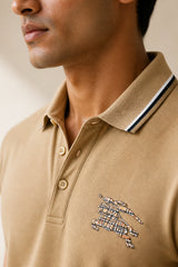 kapda kulture camel brown cotton polo t shirt for men chest logo close view