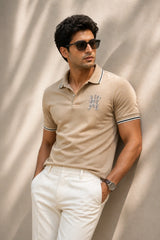 kapda kulture beige cotton polo t shirt for men front view