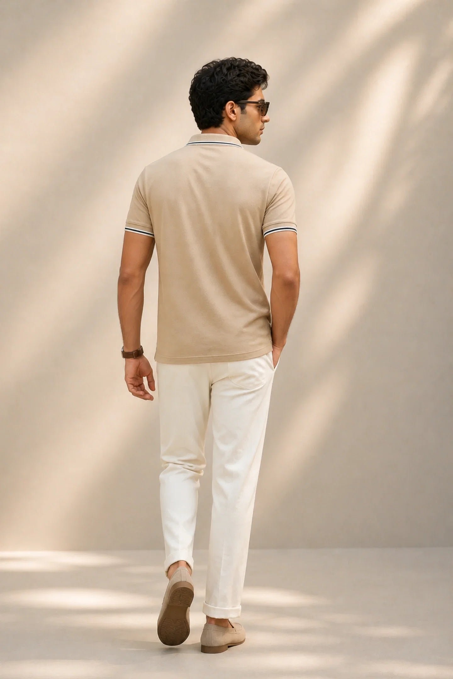 kapda kulture beige cotton polo t shirt for men back view