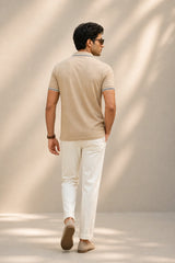 kapda kulture beige cotton polo t shirt for men back view