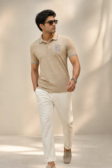 kapda kulture beige cotton polo t shirt for men front pose view