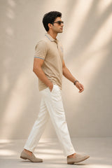 kapda kulture beige cotton polo t shirt for men side walking view