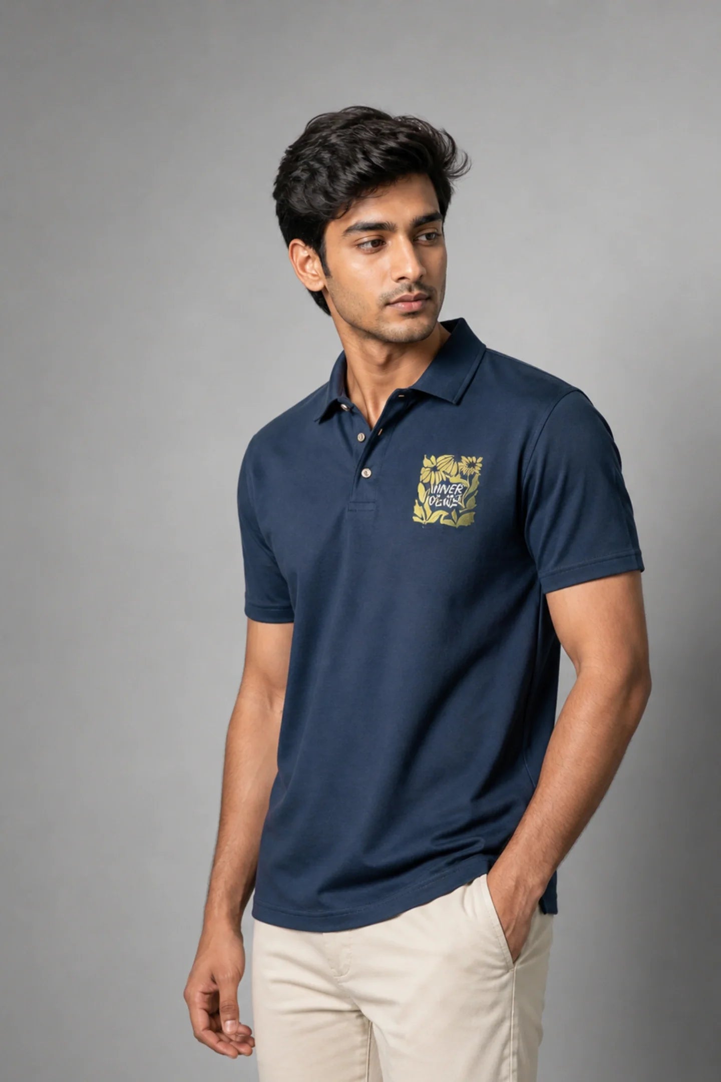 kapda kulture deep navy cotton polo t shirt for men front view