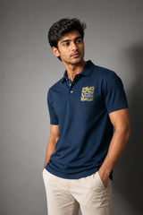 kapda kulture deep navy cotton polo t shirt for men front pose view
