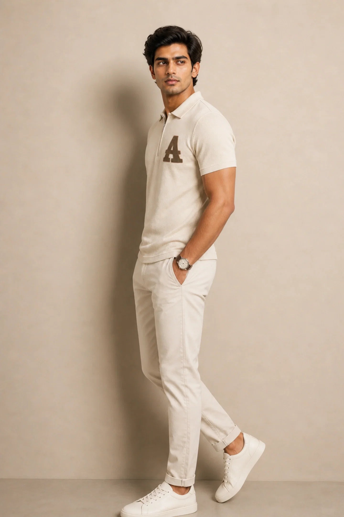 kapda kulture ecru cotton polo t shirt for men side angled view