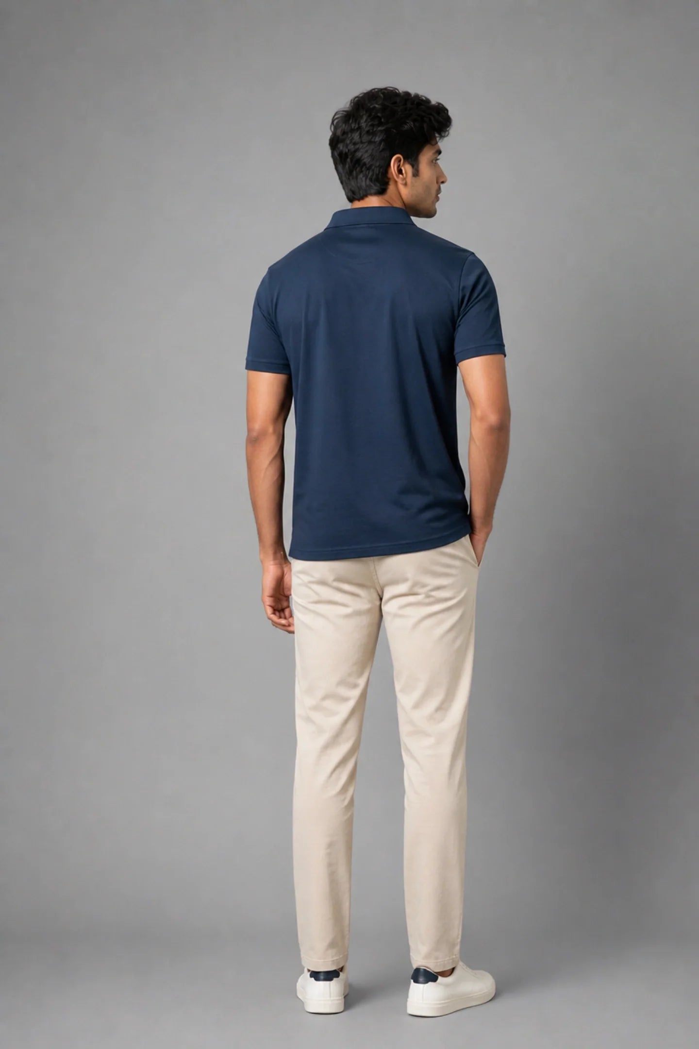 kapda kulture deep navy cotton polo t shirt for men back view