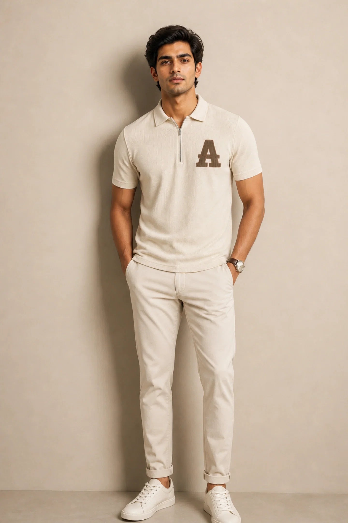 kapda kulture ecru cotton polo t shirt for men full front view