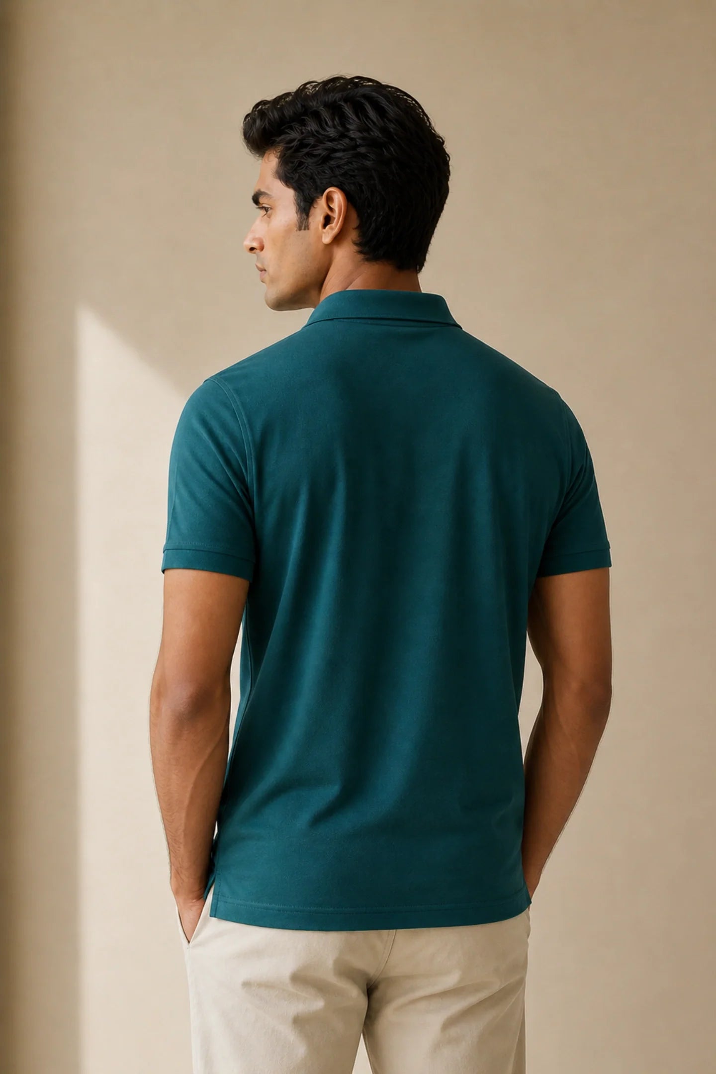 kapda kulture bottle green cotton polo t shirt for men back view