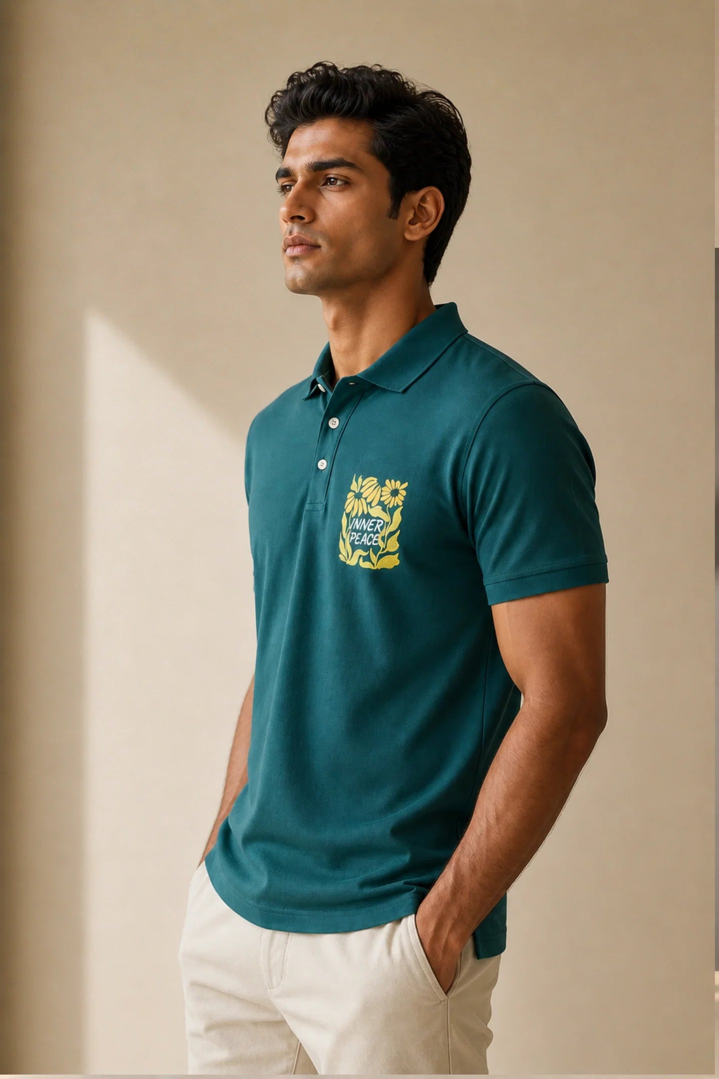kapda kulture bottle green cotton polo t shirt for men side angled view