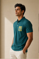 kapda kulture bottle green cotton polo t shirt for men side angled view