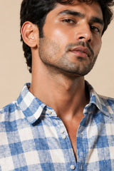 Sky Blue Check Linen Cotton Shirt for Men | Premium Check Shirt | Kapda Kulture