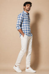 Sky Blue Check Linen Cotton Shirt for Men | Premium Check Shirt | Kapda Kulture
