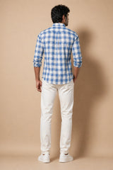 Sky Blue Check Linen Cotton Shirt for Men | Premium Check Shirt | Kapda Kulture