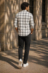 Ash Grey Check Linen Cotton Shirt for Men | Premium Casual Shirt | Kapda Kulture