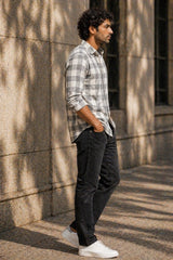 Ash Grey Check Linen Cotton Shirt for Men | Premium Casual Shirt | Kapda Kulture
