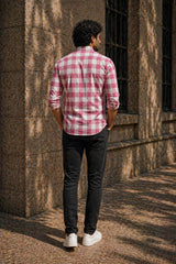 Back view Kapda Kulture Ross Check Linen Cotton Shirt for Men – Breathable Checks Casual Shirt India – Rs.1,299
