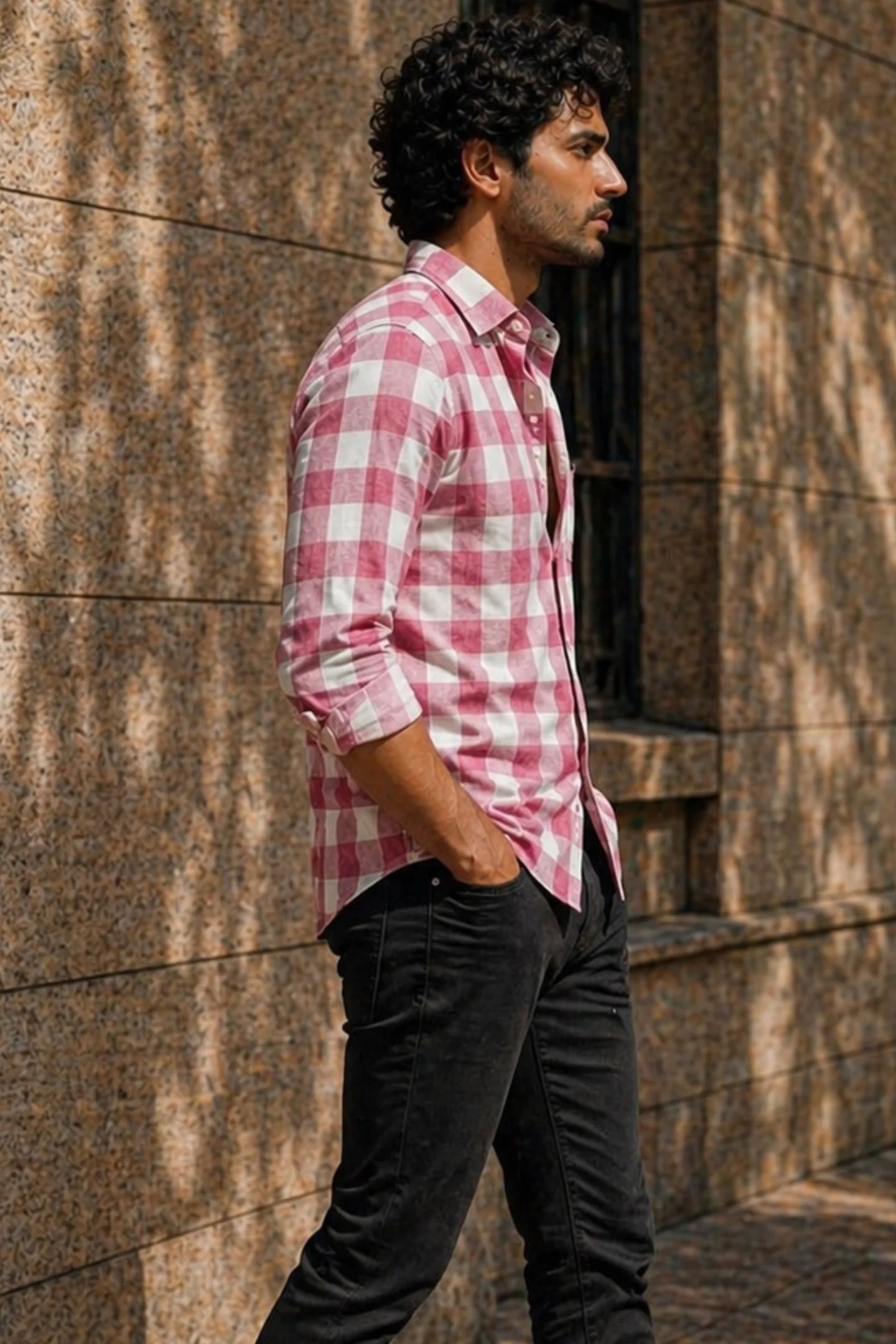 Kapda Kulture Ross Check Linen  side view Cotton Shirt for Men – Breathable Checks Casual Shirt India – Rs.1,299