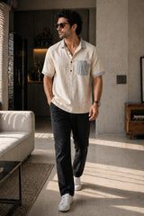 Sand Linen Contrast Pocket Shirt for Men | Premium Casual Shirt | Kapda Kulture