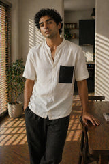 Ivory Linen Cotton Contrast Pocket Shirt for Men | Premium Casual Shirt | Kapda Kulture